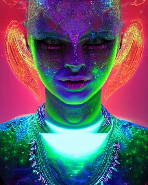 Image similar to a powerful energy psychedelic matrix goddess, by alexander fedosav, hyper detailed digital matte painting, concept art, hyperrealism, 1 6 k resolution, cinema 4 d, 8 k resolution, trending on artstation, behance hd, a masterpiece, by stephan martiniere, particles, cel - shaded, power bright neon energy, by david a. hardy,