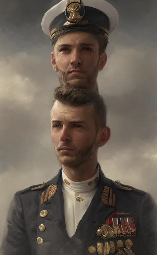 Image similar to official Portrait of a naval officer, male, detailed face, 19th century, highly detailed, cinematic lighting, digital art painting by greg rutkowski