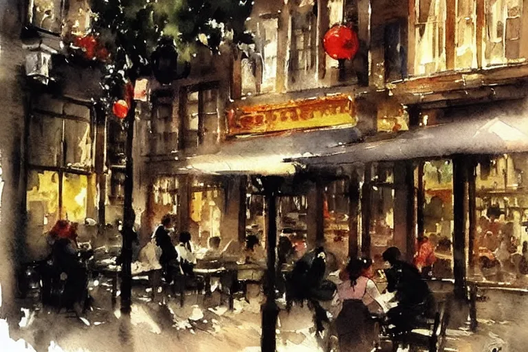 Prompt: abstract watercolor painting of amsterdam street, summer, magical and traditional, cinematic light, cafe, sharp shadows, daylight, national romanticism by anders zorn, by greg rutkowski, by greg manchess