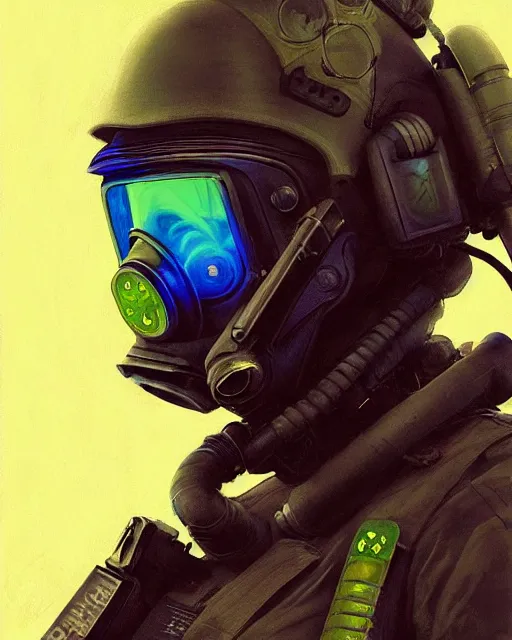 Image similar to detailed portrait neon female swat officer flying a jet, cyberpunk futuristic, neon, gas mask, reflective puffy coat, decorated with traditional japanese by ismail inceoglu dragan bibin hans thoma greg rutkowski alexandros pyromallis nekro rene margitte, fire & smoke, illustrated, perfect face, fine details, realistic shaded, fine - face, pretty face