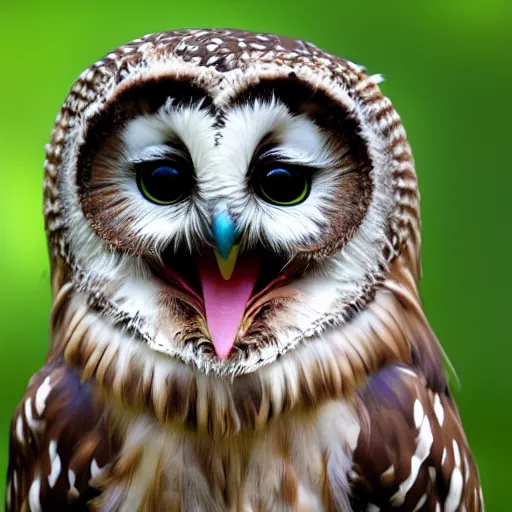 Prompt: hyperealistic realistic, detailed photograph of a photogenic Laughing owl