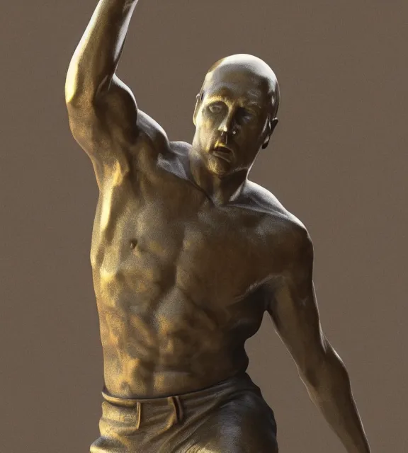 Image similar to a 4 k photorealistic photo of a bronze statue of an among us 3 d character