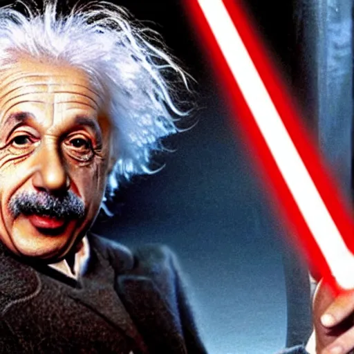 Image similar to einstein holding a lightsaber in star wars