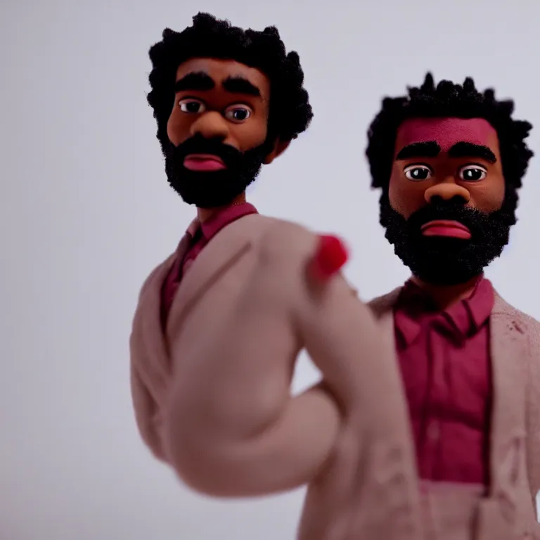 Image similar to a cinematic film still of a claymation stop motion film starring childish gambino, shallow depth of field, 8 0 mm, f 1. 8