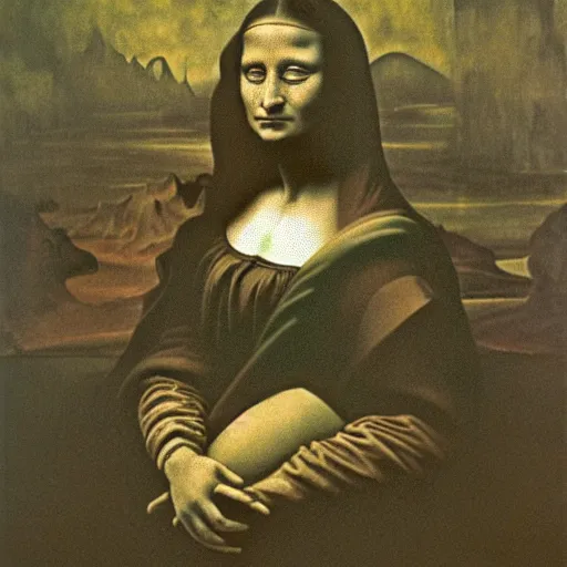 Prompt: beksinski, zdzisław - mona lisa in the style of giger, h. r. by beksinski, zdzisław and giger, h. r.