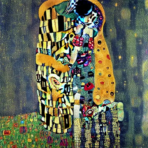 Image similar to painting of a friendly alien in the style of gustav klimt