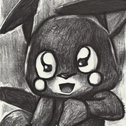 Image similar to charcoal sketch of pikachu being eaten by a colony of ants