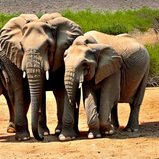 Prompt: Elephants drinking wine at a desert oasis, 8K HD nature photo