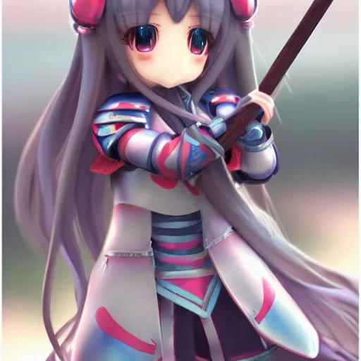 Image similar to cute fumo plush of a knight girl of a royal legion, anime girl with long hair, matcap metal reflectance, kawaii, vray