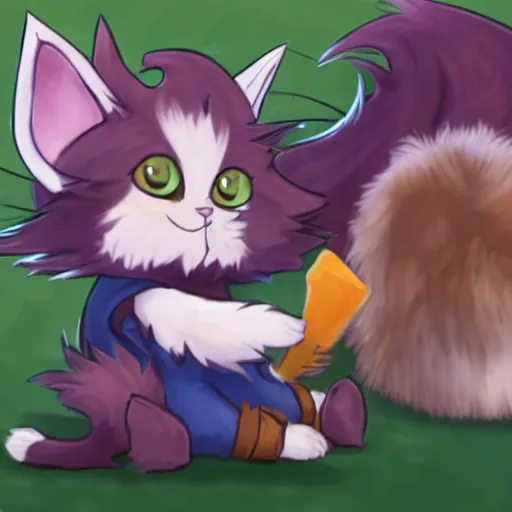 Image similar to yordles hanging out with a cat, TFT