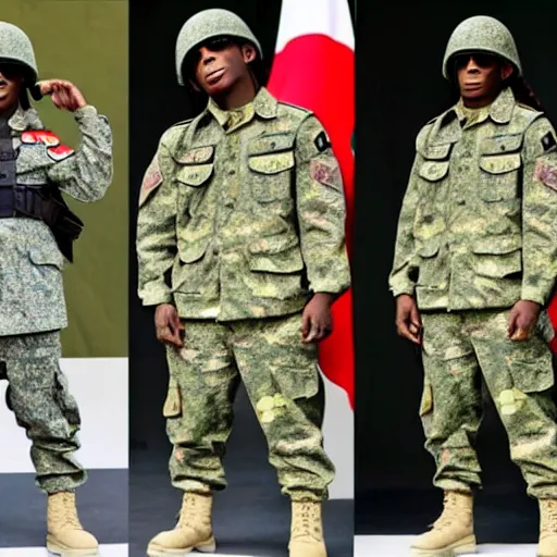 Prompt: lil wayne on japanese soldier suit