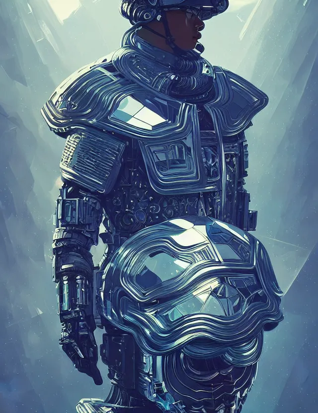 Image similar to futuristic soldier reflective chrome armor super intricate ornaments artwork by tooth wu and wlop and alena aenami and greg rutkows