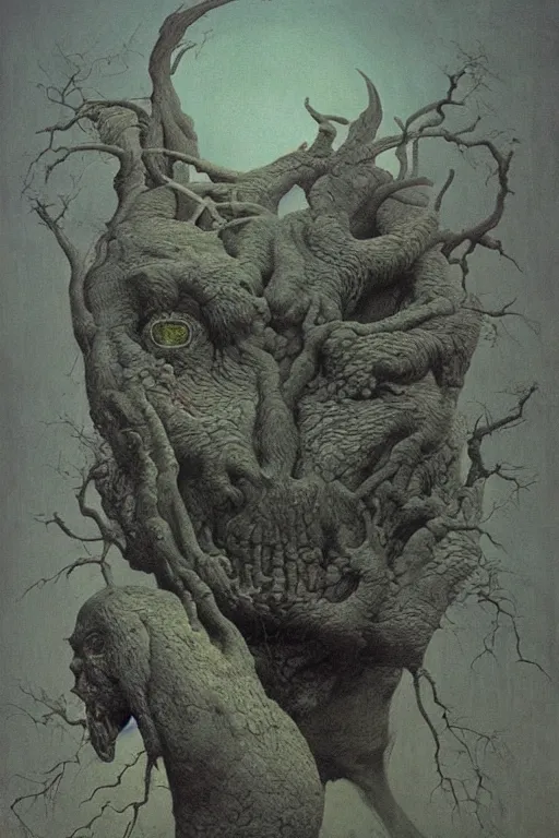 Prompt: zdzisław beksinski painting of the beast from over the garden wall