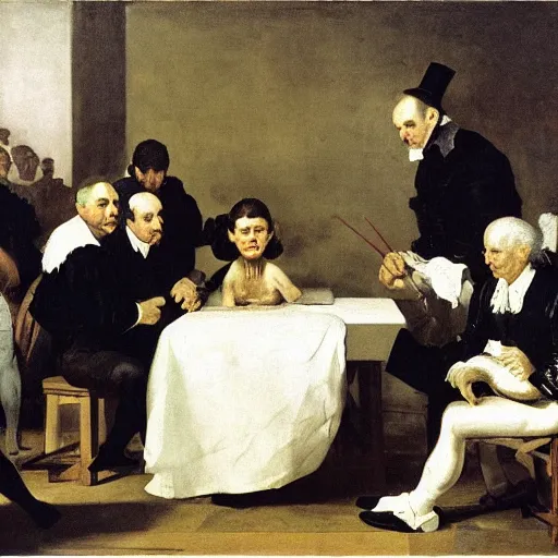 Image similar to The Anatomy Lesson of Dr. Nicolaes Tulp, by Francisco Goya and August Friedrich Schenck