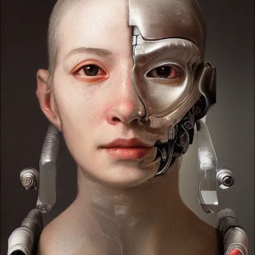 Image similar to ultra detailed, 4 k portrait of a cyborg by rachel ruysch