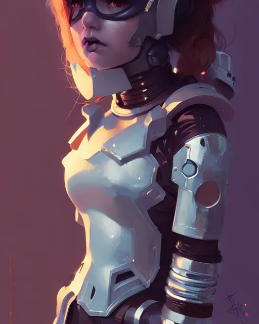 Prompt: portrait of cute goth girl in cyber armor, warhammer, by atey ghailan, by greg rutkowski, by greg tocchini, by james gilleard, by joe fenton, by kaethe butcher, dynamic lighting, gradient light blue, brown, blonde cream and white color scheme, grunge aesthetic