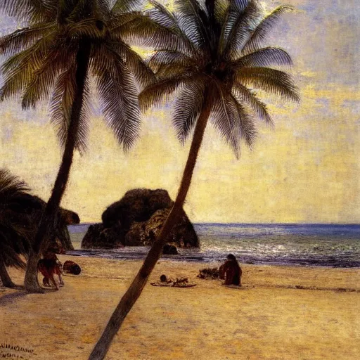 Prompt: a ultradetailed beautiful painting of jericoacoara by jules bastien - lepage, hans belmer, frank weston and gustave baumann, trending on artstation, mediterranean, palm trees, light sparkles, sharp focus, soft light