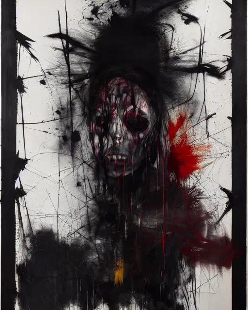 Image similar to the embodiment of dark surrealism, a brutalist designed, gothic, rich deep colours, charcoal, painted by francis bacon, adrian ghenie, nicola samori, james jean and petra cortright, part by gerhard richter, part by takato yamamoto. 8 k masterpiece.