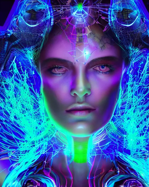 Image similar to a powerful energy psychedelic matrix goddess, by alexander fedosav, hyper detailed digital matte painting, concept art, hyperrealism, 1 6 k resolution, cinema 4 d, 8 k resolution, trending on artstation, behance hd, a masterpiece, by stephan martiniere, particles, cel - shaded, power bright neon energy, by david a. hardy,