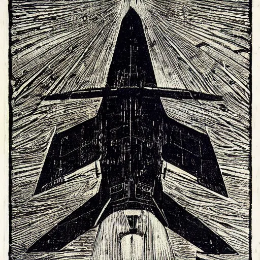 Image similar to woodcut of a b 2 stealth bomber by albrecht durer