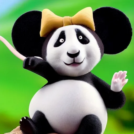 Image similar to jerry the mouse is riding a panda, cartoon tom and jerry series