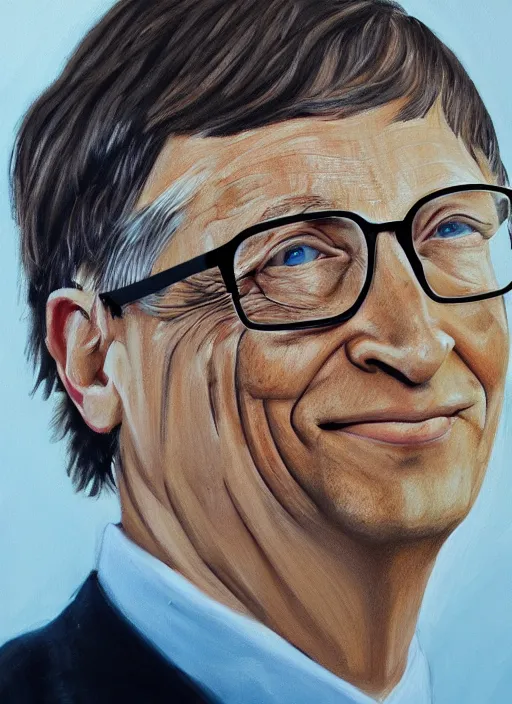 Image similar to photo portrait painting of bill gates on shrooms