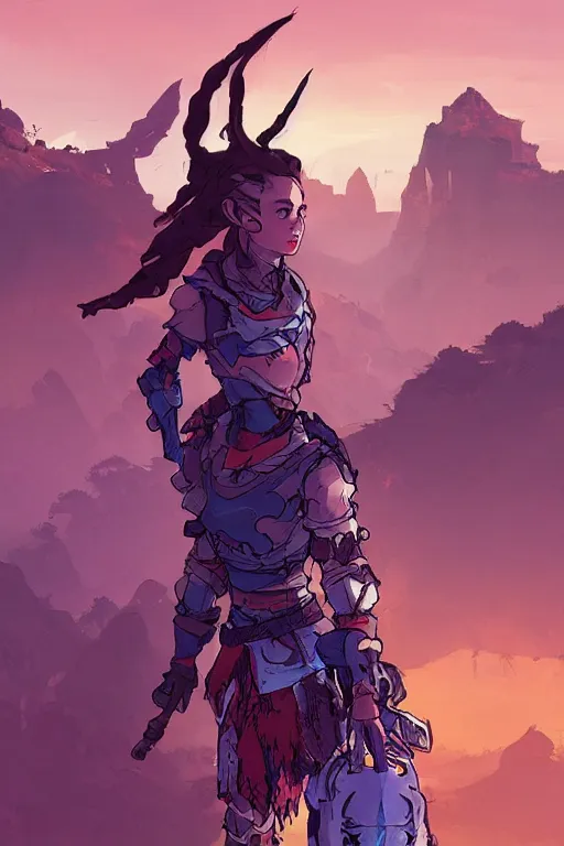 Image similar to combination suit armor aloy horizon forbidden west horizon zero dawn robot ninja mask helmet backpack tribal, art gta 5 comics, official fanart behance hd artstation by jesper ejsing, by rhads, makoto shinkai and lois van baarle, ilya kuvshinov, ossdraws radiating a glowing aura cgi rtx 2 0 2 2