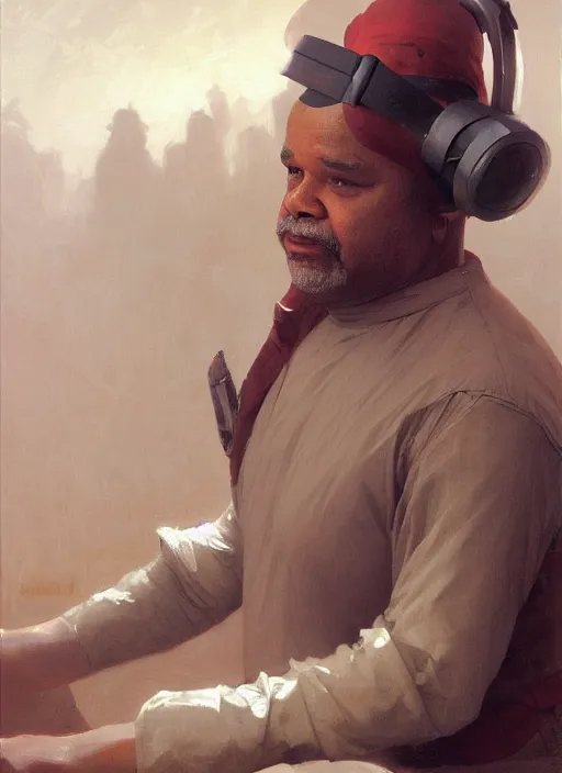 Image similar to Stephen McKinley Henderson as thufir hawat, human computer, VR headset, digital art from artstation by Ruan Jia and Mandy Jurgens and Artgerm and william-adolphe bouguereau