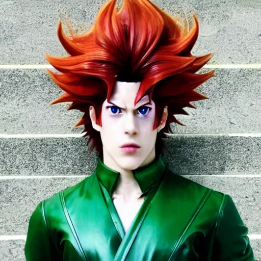 Image similar to a photograph of kakyoin from a live action version of jojo's bizarre adventure, filmic, cinematographic