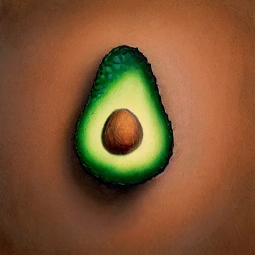 Image similar to bob ross as an embryo inside an avocado