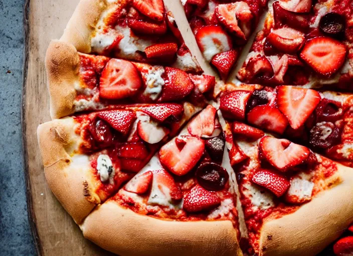 Image similar to mouthwatering New York pizza with strawberries on, food photography