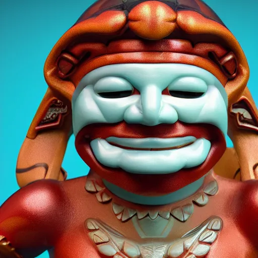 Prompt: closeup 3 d toy maori god as funco toy, plastic, sss, octane 4 k render, studio lighting, artstation, cyan photographic backdrop, 8 5 mm, f 2. 8 aperture