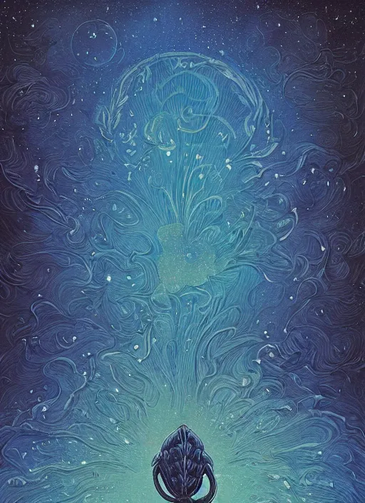 Prompt: detailed, intricate blue black and purple papaverum flower on the field, nebula, galaxy in the sky, winning award masterpiece, fantastically beautiful, illustration, aestheticly inspired dan mumford, upscale with anguissola sofonisba work, artstation, 8 k