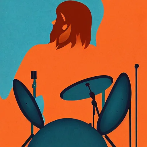 Prompt: Beautiful illustration for a print depicted a back view of a heavy metal drummer playing on drums::lava and fire around::behance and deviant art illustrations