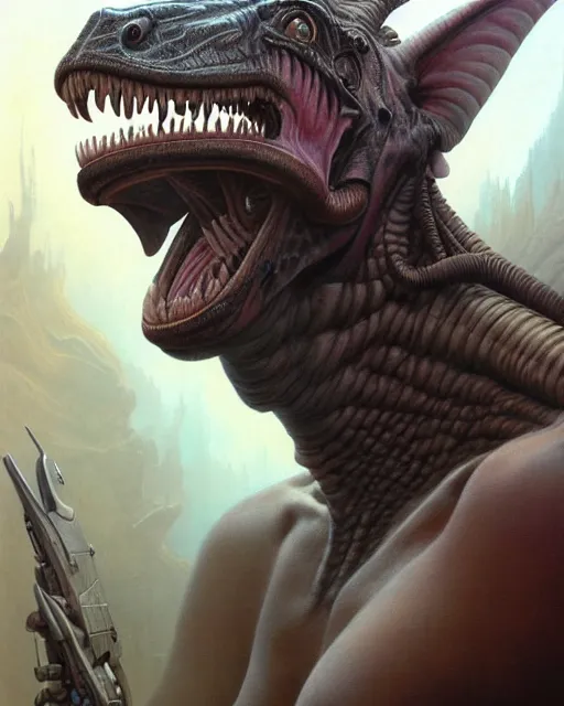 Prompt: a portrait of a yautja, ultra realistic, wide angle, intricate details, highly detailed by peter mohrbacher, hajime sorayama, wayne barlowe, boris vallejo, aaron horkey, gaston bussiere, craig mullins