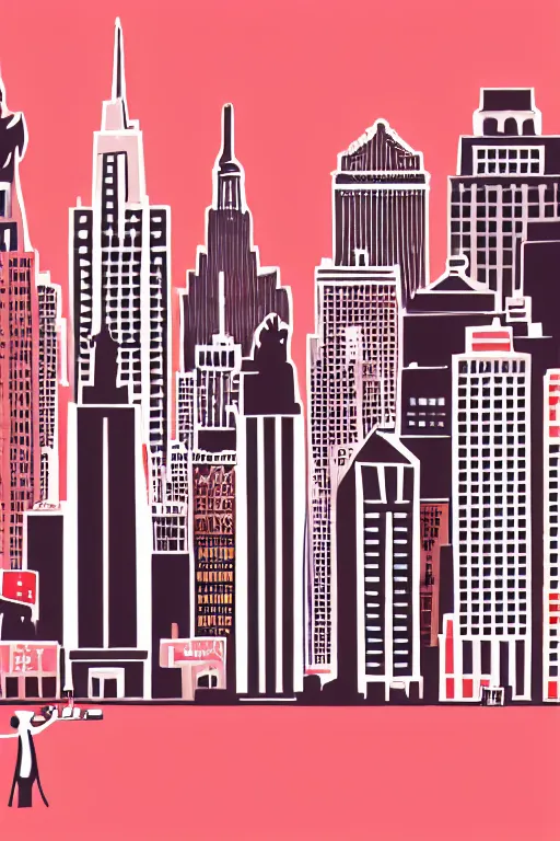 Prompt: new york, illustration, in the style of katinka reinke