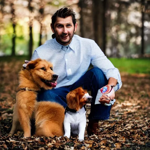 Image similar to the most chad man in the world with his dog, portrait photography