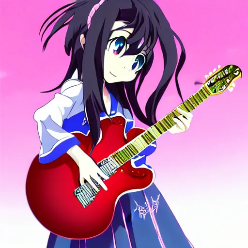 Image similar to in the style of Madhouse studio anime, girl,dragon, guitar, anime