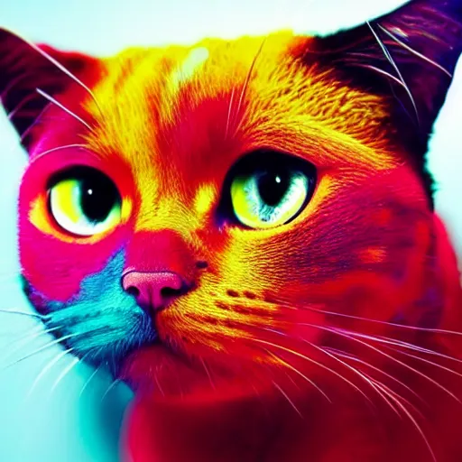 Image similar to a splash of colouful liquid in the shape of a cat