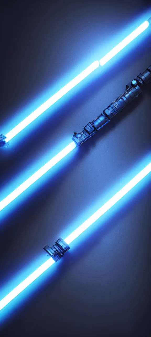 Prompt: detailed cinematic render, of a blue cyberpunk lightsaber lying vertically on a glossy black floor, in a dark room, photo from above, octane render 8 k, digital art, lightsaber wallpaper 4 k, ray tracing, jedi fallen order lightsaber wallpaper 4 k, cal kestis lightsaber wallpaper