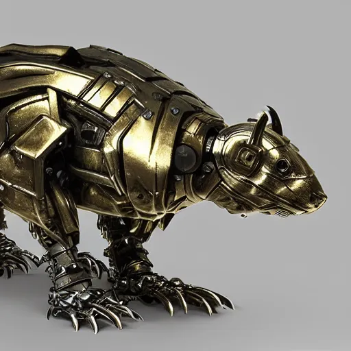 Image similar to Cybernetic rat with glowing metallic armor, photorealistic, unreal engine, detailed