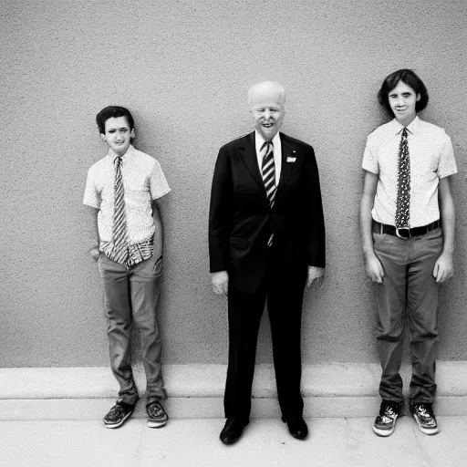 Image similar to A portrait photo of joe biden teams up with a teenage joe biden, perfect faces, 50 mm, award winning photography