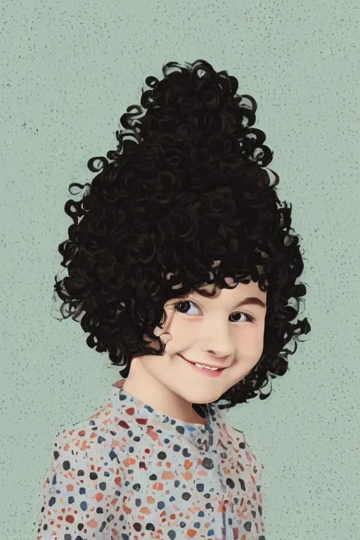 Image similar to beautiful cottagecore of a girl with short black curly hair, round face. Clean background. elegant. highly detailed, sharp, focus, illustration. Photo by Brian Ingram