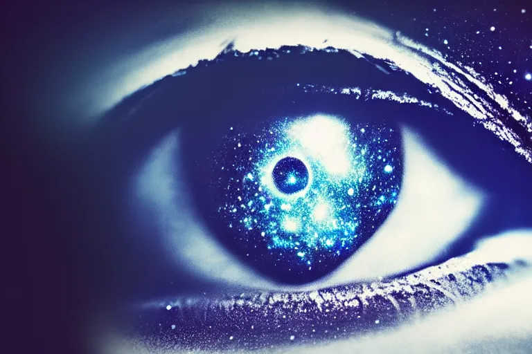 Image similar to a galaxy is inside of an eye, beautiful eye, eye, eye of a woman, realistic, ultra realistic, macro photo, beautiful, digital art, conceptual art, trending on artstation