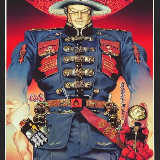 Image similar to portrait of crazy m. bison, symmetrical, cinematic colors, by yoichi hatakenaka, masamune shirow, josan gonzales and dan mumford, ayami kojima, takato yamamoto, barclay shaw, karol bak, yukito kishiro