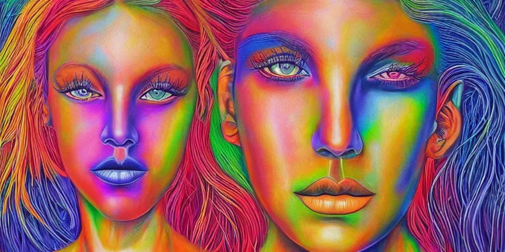 Prompt: a portrait of a beautiful woman the style of Alex Grey, realism, colorful,