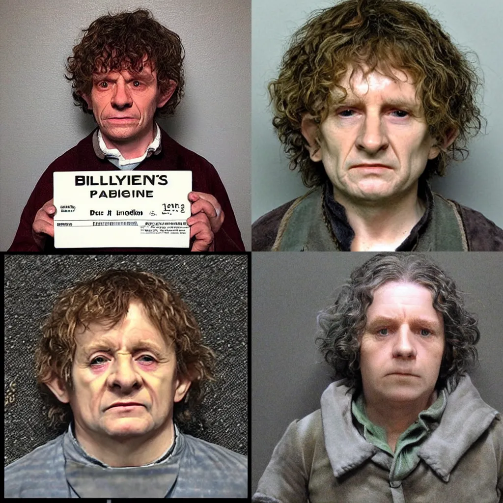 Prompt: Bilbo Baggins mugshot