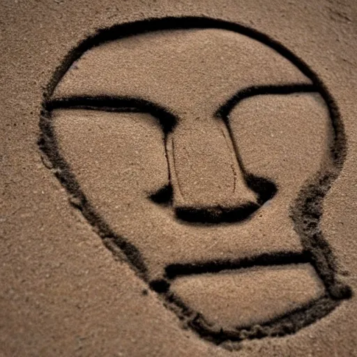 Prompt: a face in the sand