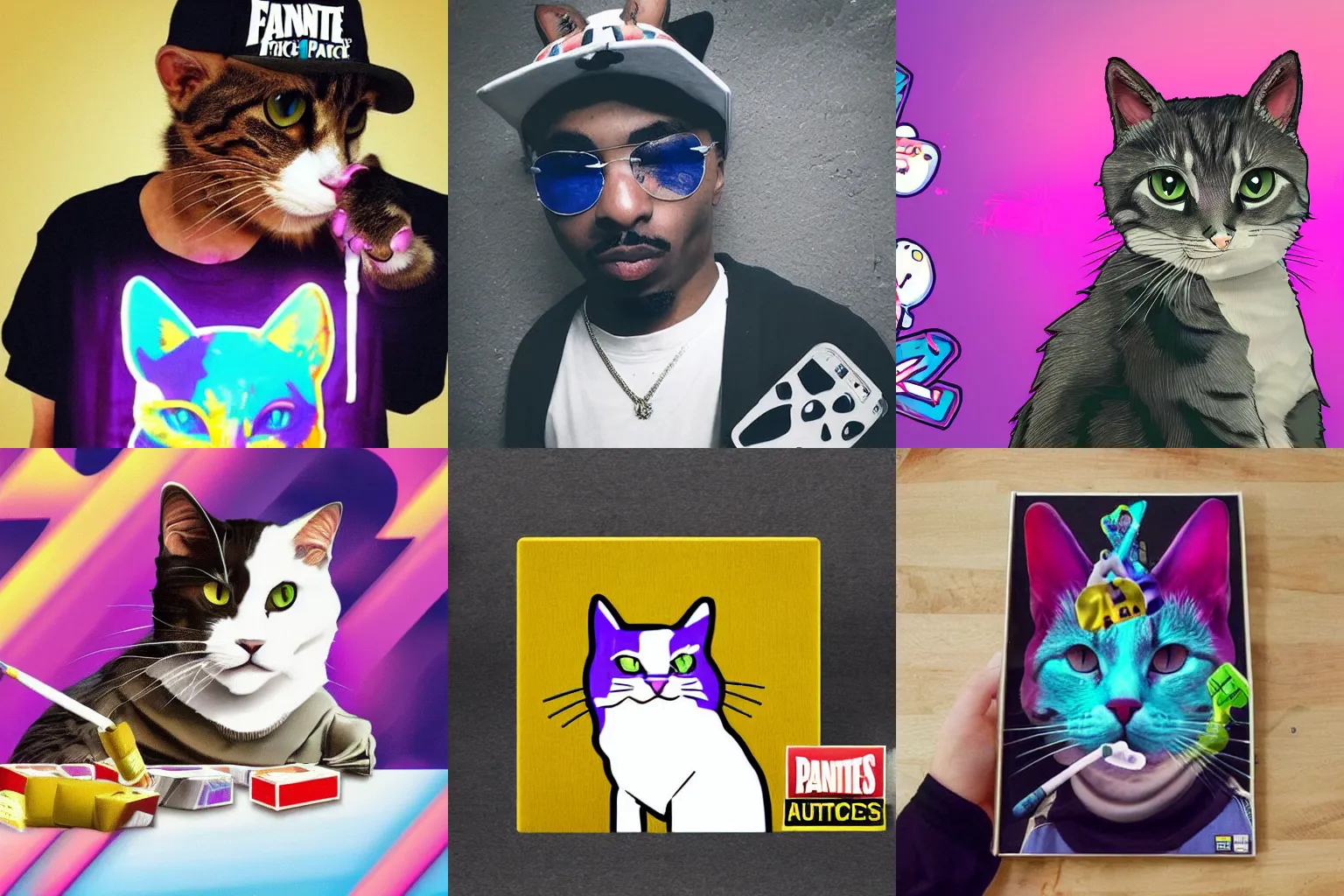 Prompt: aesthetic cat and 2pac smoking fortnite packs