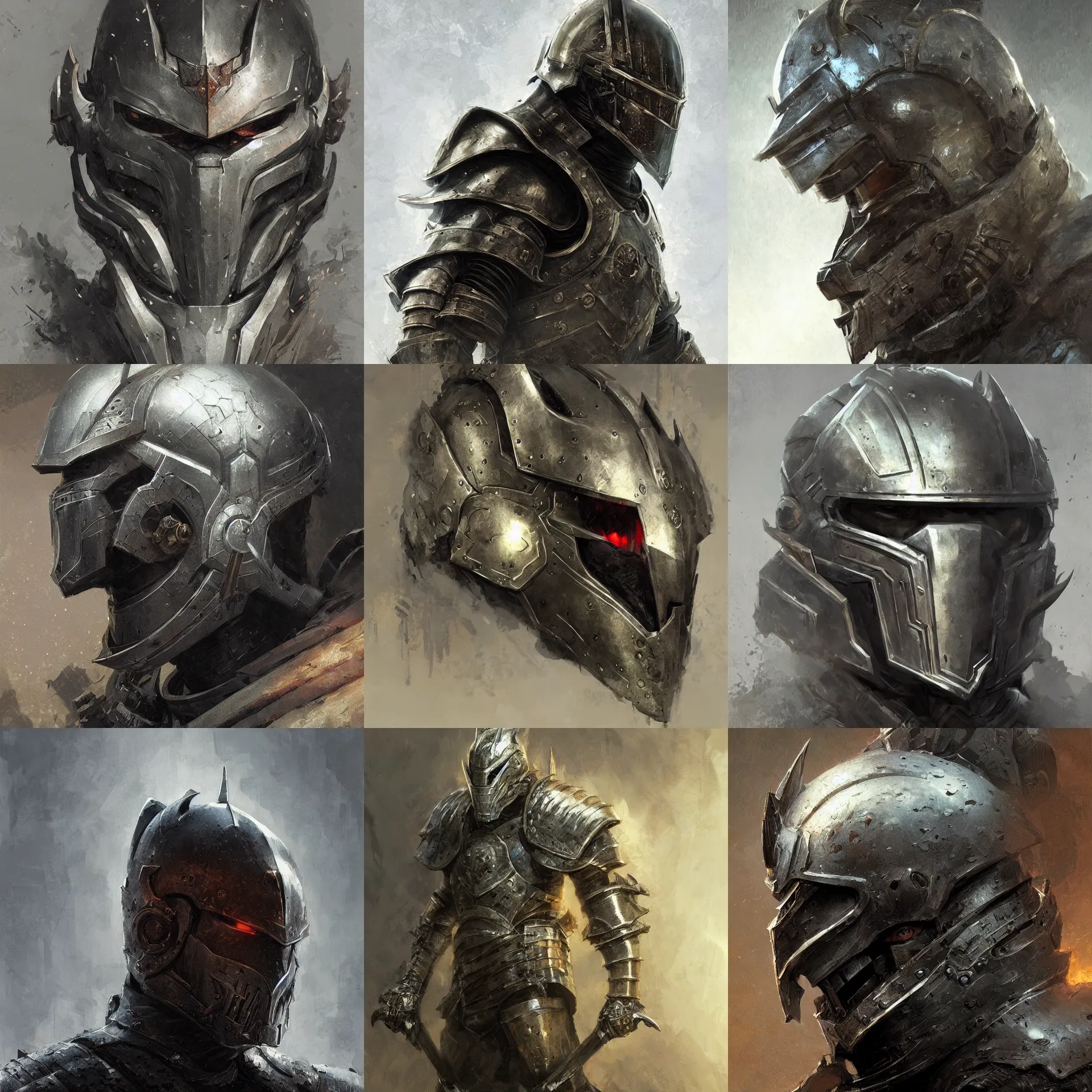 Prompt: digital art painting super detailed dark armored man, wolf head helmet, dark souls style dnd portrait painted by craig mullins and gaston bussiere and greg rutkowski, symmetrical face, defined facial features, symmetrical facial features, dramatic lighting